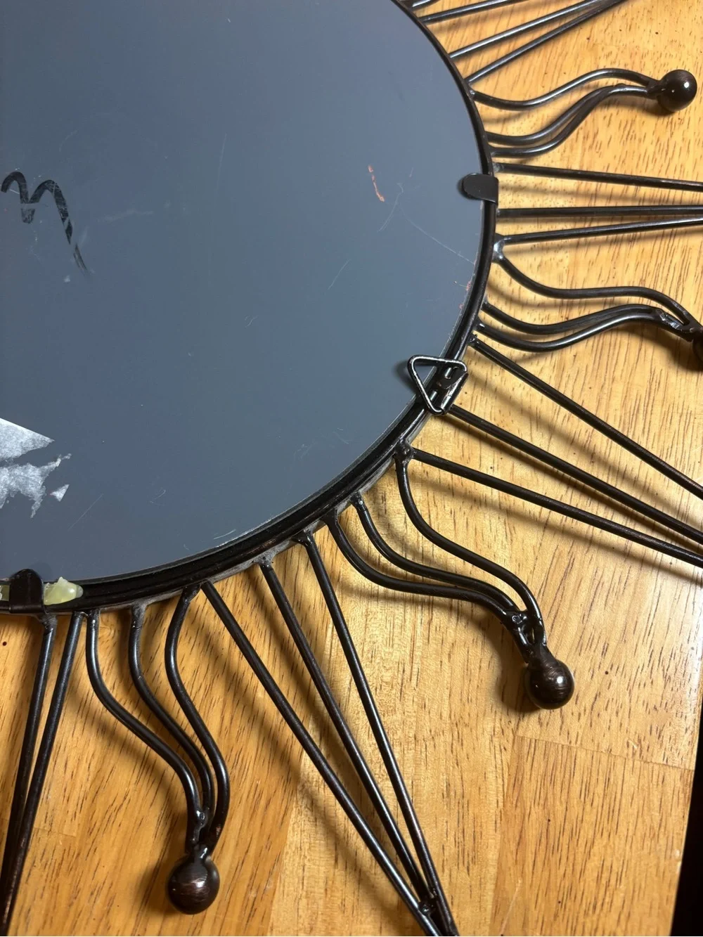 Vintage Black Metal Sunburst Wall Mirror Mid-Century Modern Style